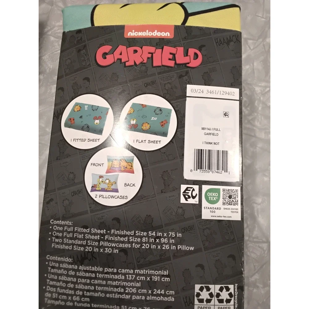 Nickelodeon Garfield 4 Piece Full Sheet Set Microfiber Teal Blue Bedding New